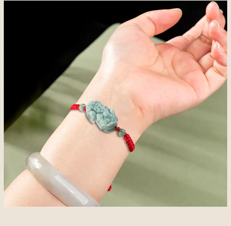 Jade Bracelet with Red Rope & Green Stone — feature 5