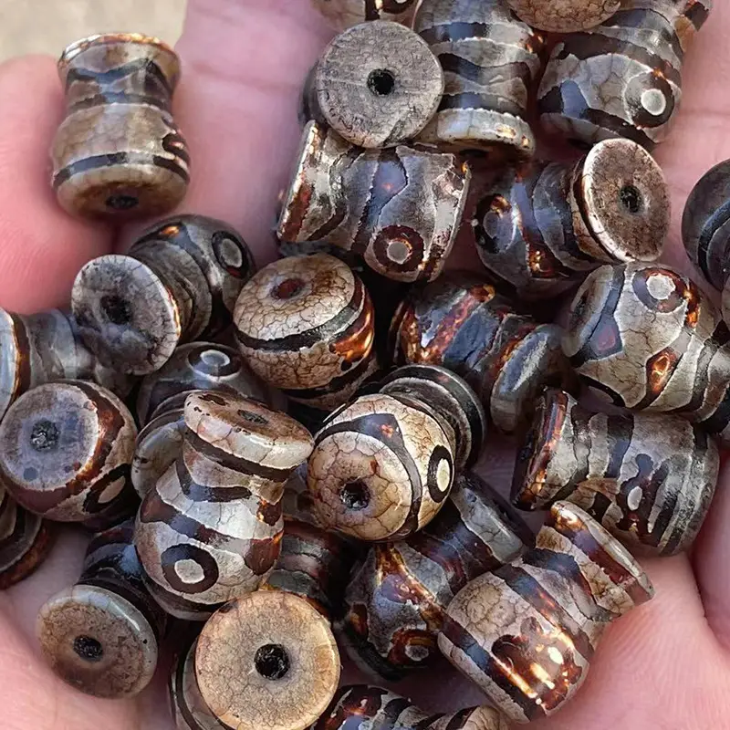 Xizang Old Agate Antique Red Vase 10x15mm Three-Eye Dzi Beads - Image 2
