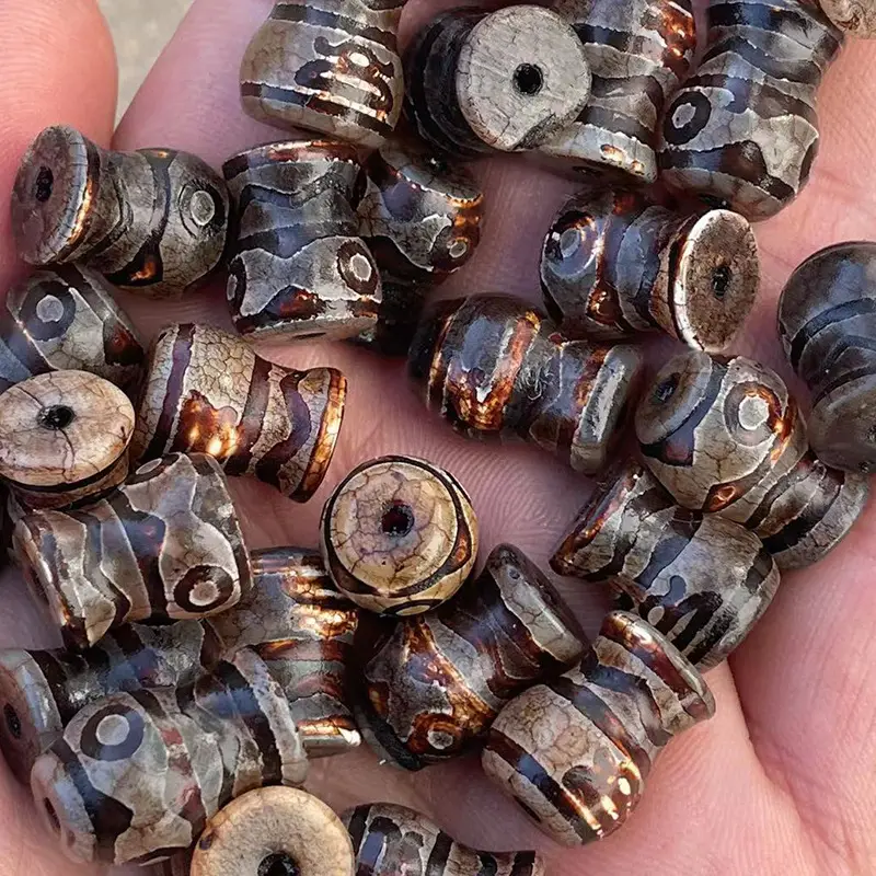 Xizang Old Agate Antique Red Vase 10x15mm Three-Eye Dzi Beads - Image 3