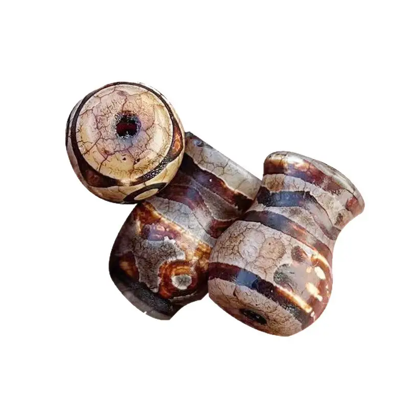 Xizang Old Agate Antique Red Vase 10x15mm Three-Eye Dzi Beads - Image 5