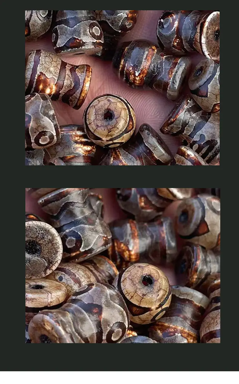 Xizang Old Agate Antique Red Vase 10x15mm Three-Eye Dzi Beads — feature 8