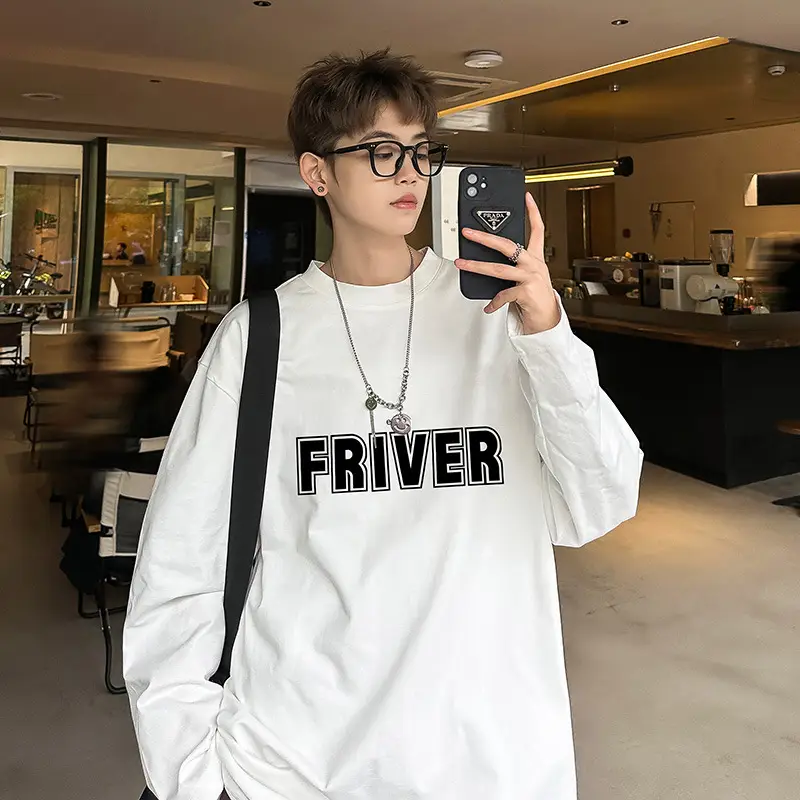 Men Cotton Long Sleeve T-Shirt FRIVER Print Loose Plus Size - Image 4
