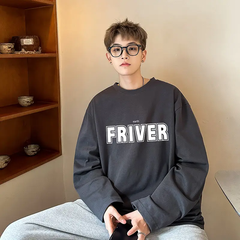 Men Cotton Long Sleeve T-Shirt FRIVER Print Loose Plus Size - Image 6