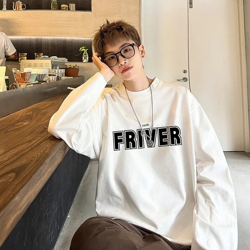 Men Cotton Long Sleeve T-Shirt FRIVER Print Loose Plus Size - Image 7