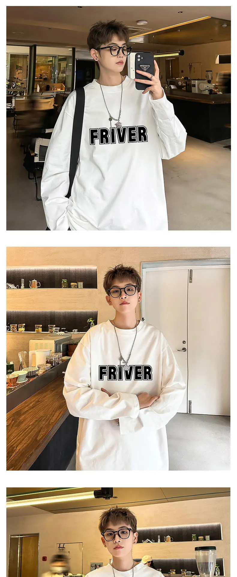 Men Cotton Long Sleeve T-Shirt FRIVER Print Loose Plus Size — feature 3