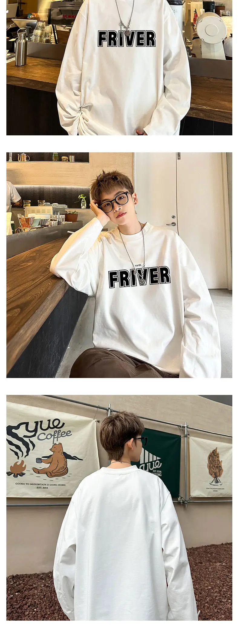 Men Cotton Long Sleeve T-Shirt FRIVER Print Loose Plus Size — feature 4