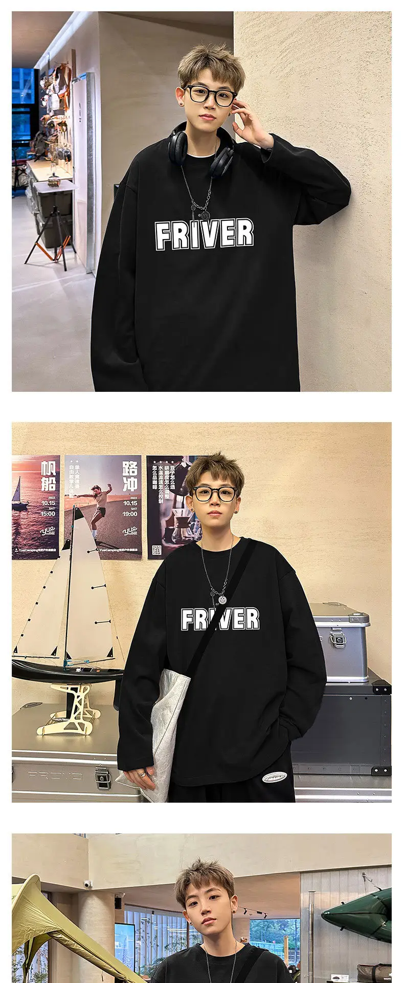 Men Cotton Long Sleeve T-Shirt FRIVER Print Loose Plus Size — feature 5