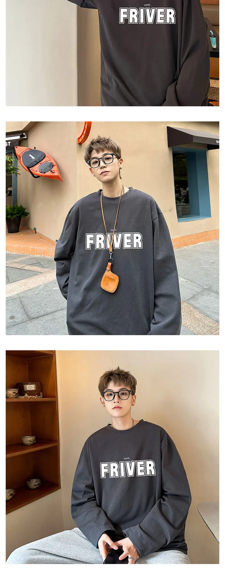 Men Cotton Long Sleeve T-Shirt FRIVER Print Loose Plus Size — feature 8