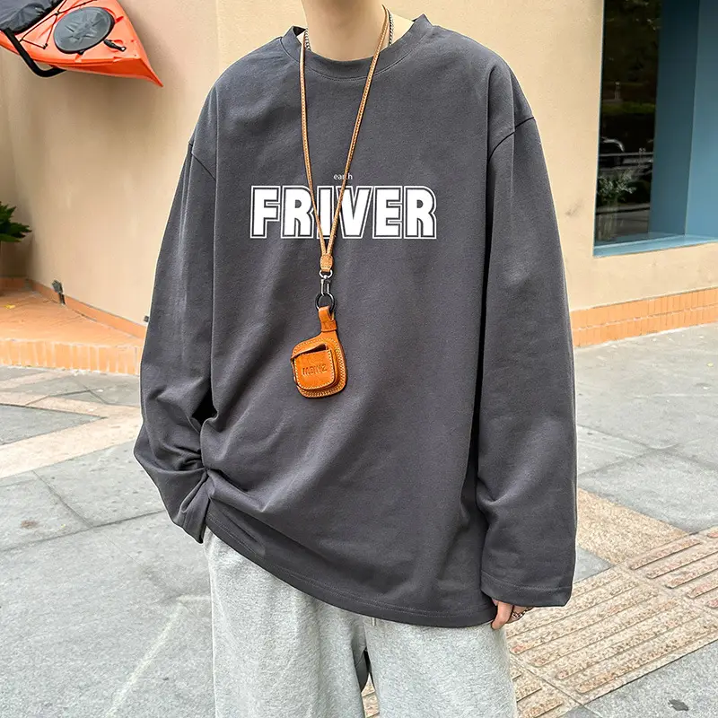 Men Cotton Long Sleeve T-Shirt FRIVER Print Loose Plus Size - Image 2