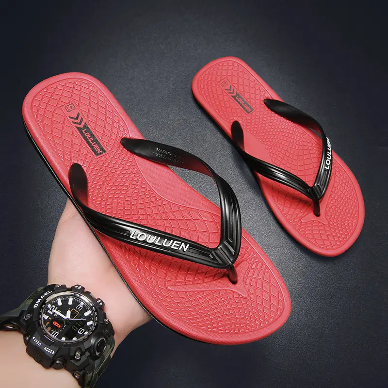 2022 Red Korean Style Men's Beach Flip Flops