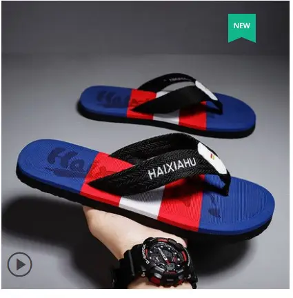 2022 Red Korean Style Men's Beach Flip Flops