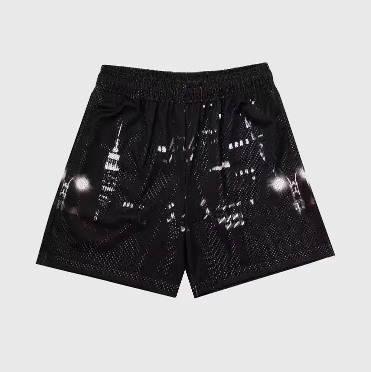 Men Black Mesh City Print Shorts White - Image 5