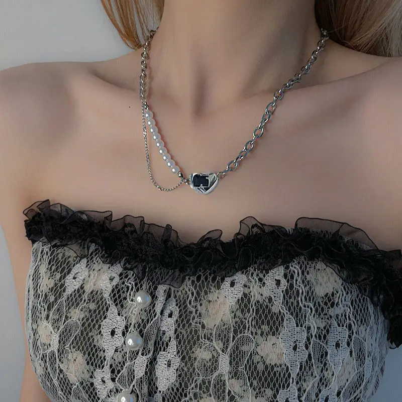 Pearl Love Necklace with Zircon Chain for Women
