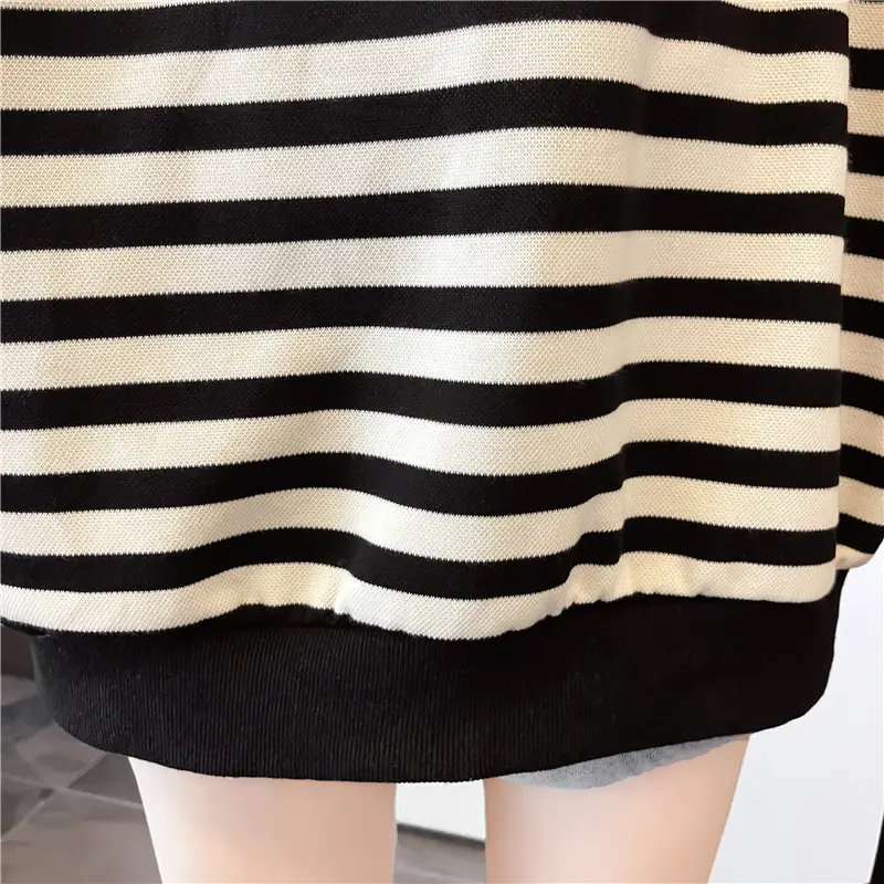 Women's Large Size Contrast Striped Round Neck Sweater — feature 28