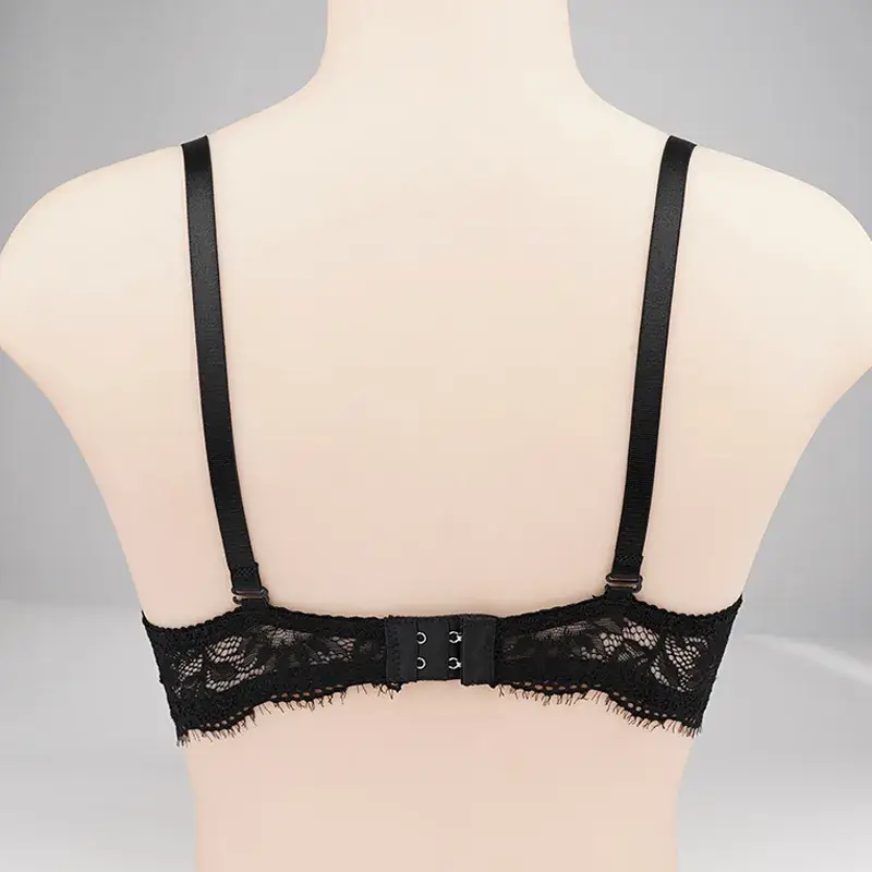 Black Lace Bra with Steel Ring Design - Image 2