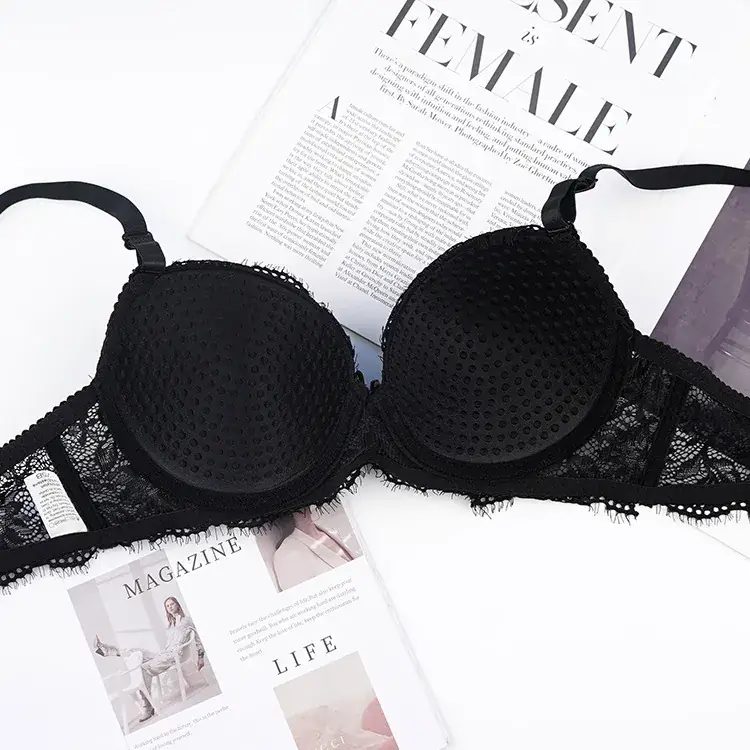 Black Lace Bra with Steel Ring Design - Image 4