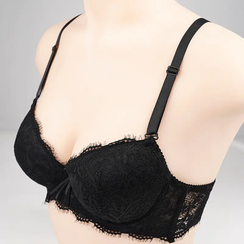 Black Lace Bra with Steel Ring Design — feature 10