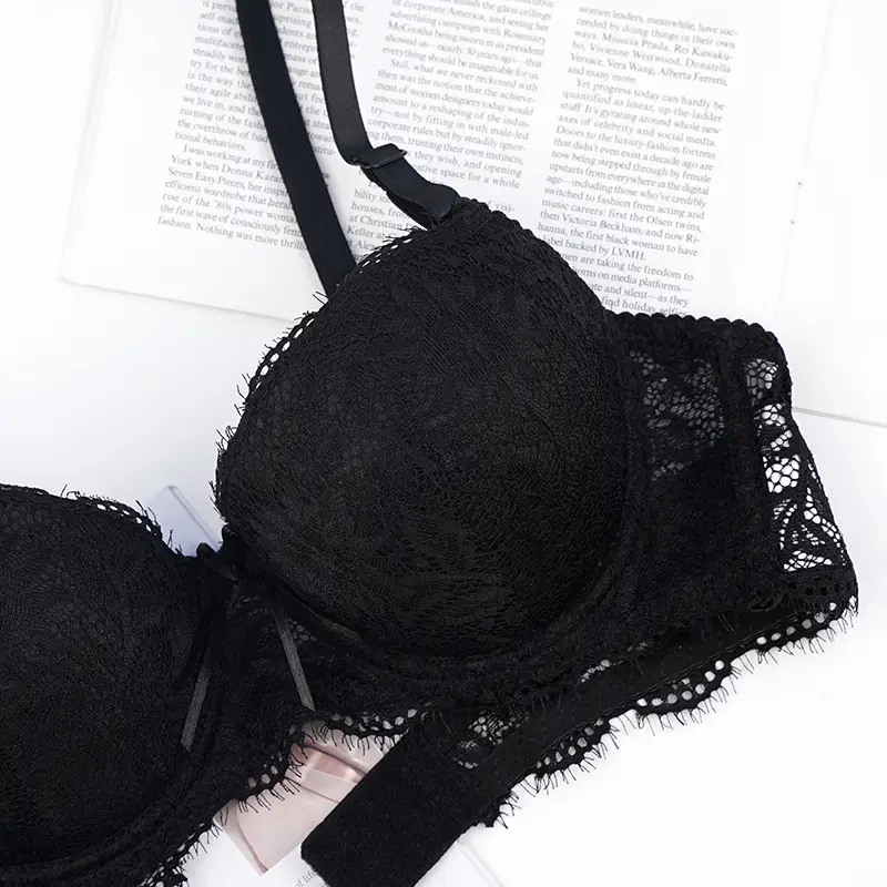 Black Lace Bra with Steel Ring Design — feature 11
