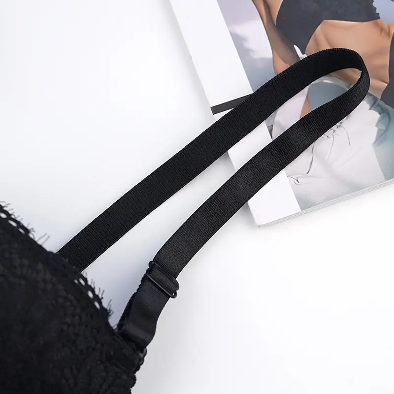 Black Lace Bra with Steel Ring Design — feature 12