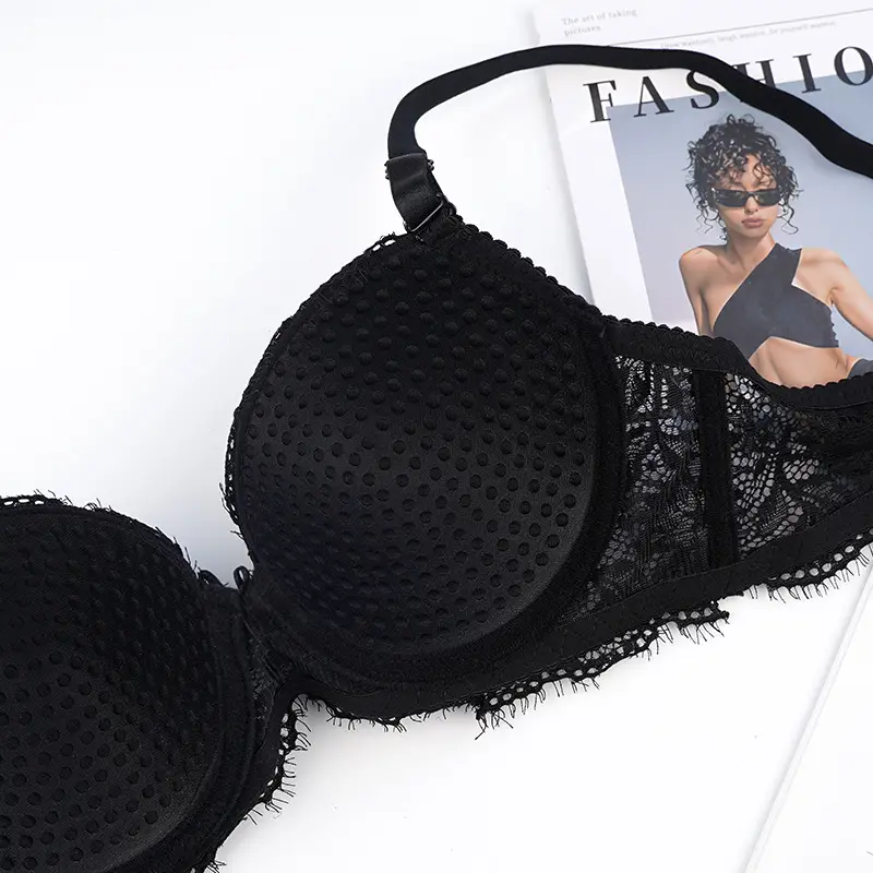Black Lace Bra with Steel Ring Design — feature 13