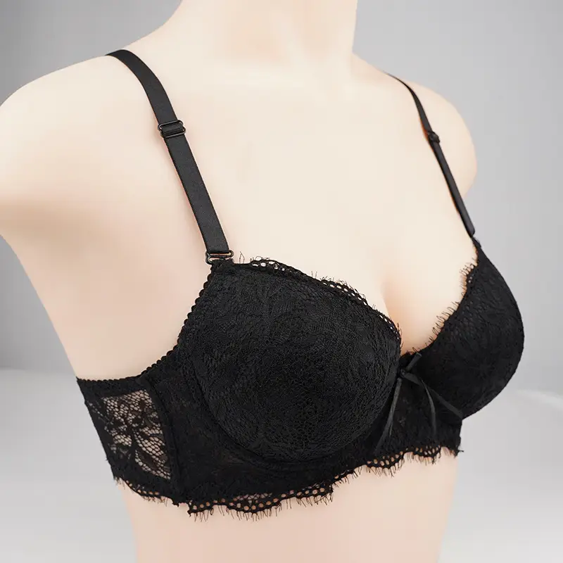Black Lace Bra with Steel Ring Design — feature 8
