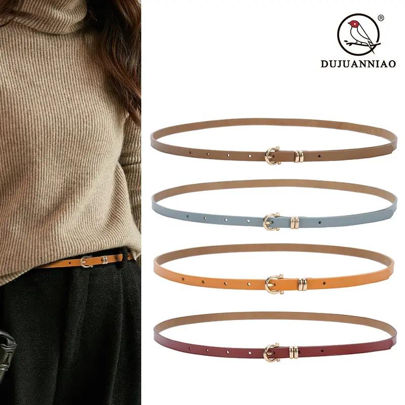 Women's tan leather belt with gold buckle - Image 12