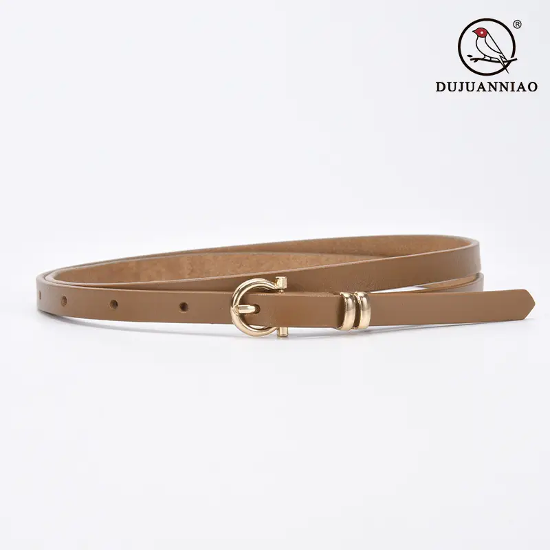 Women's tan leather belt with gold buckle - Image 13