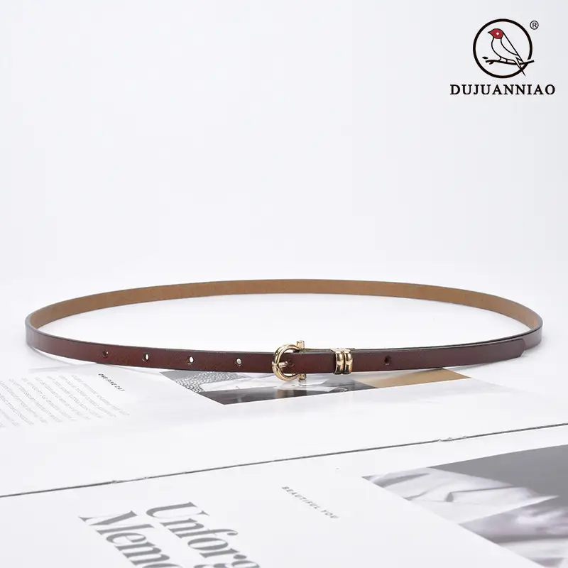 Women's tan leather belt with gold buckle - Image 14