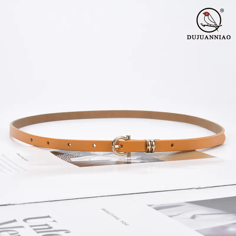 Women's tan leather belt with gold buckle - Image 15