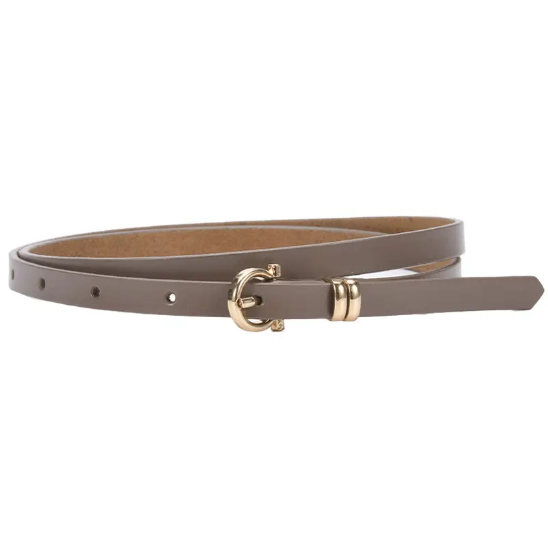 Women's tan leather belt with gold buckle - Image 16