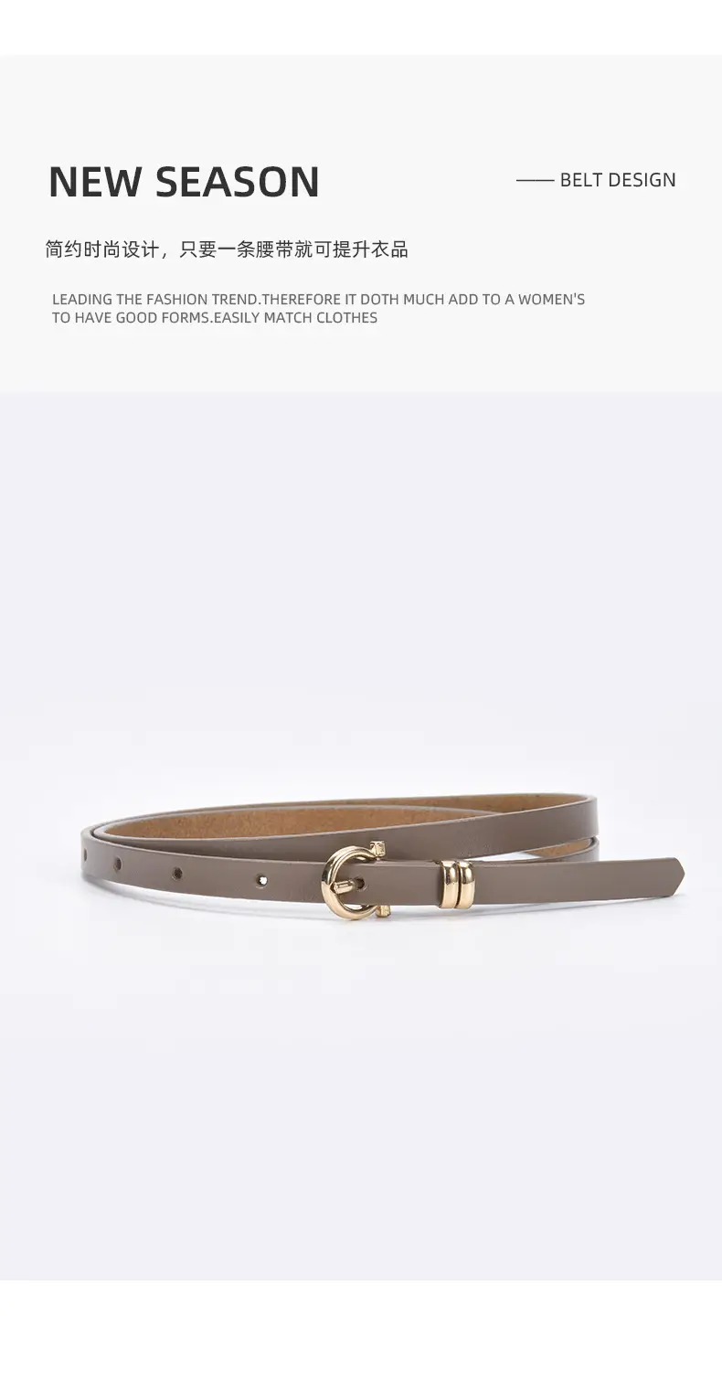 Women's tan leather belt with gold buckle β feature 17