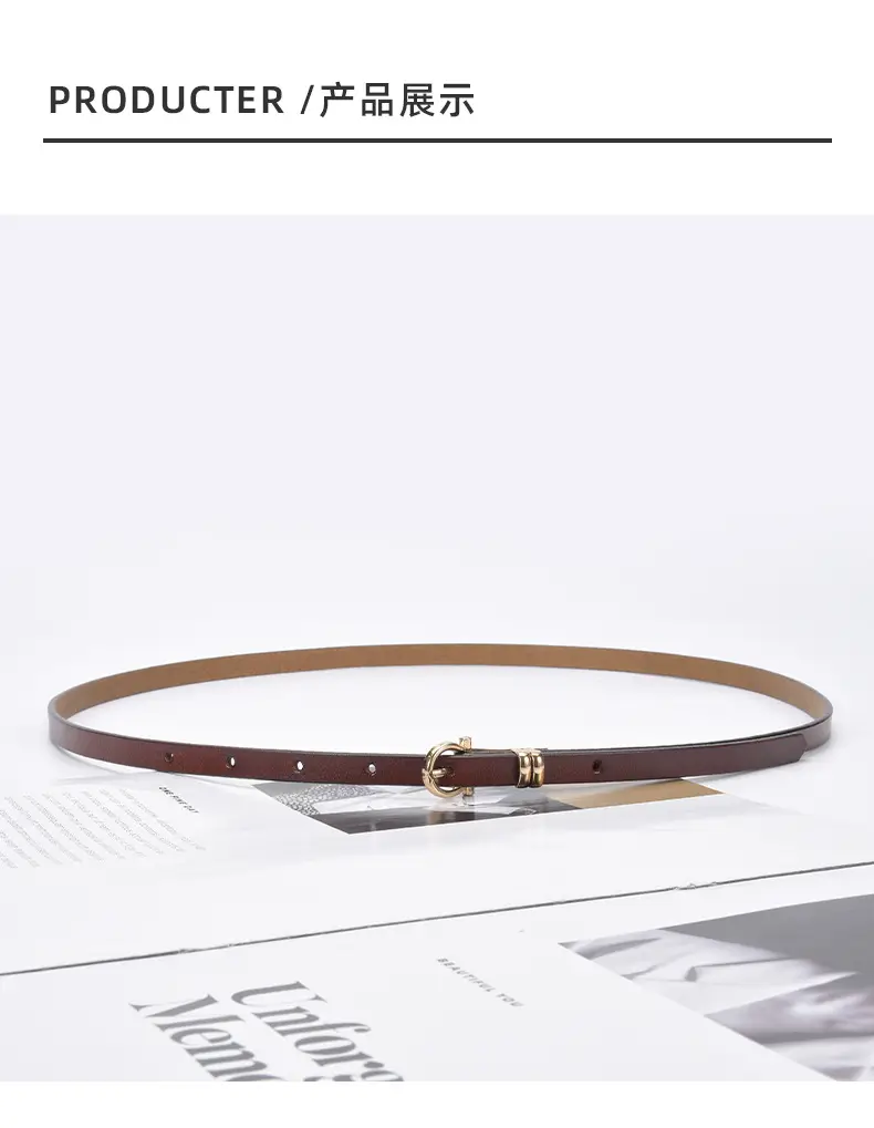 Women's tan leather belt with gold buckle β feature 22