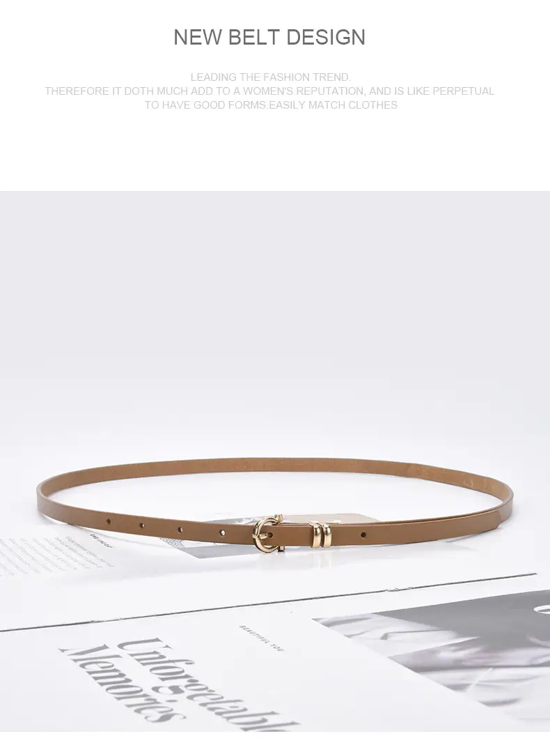 Women's tan leather belt with gold buckle β feature 23