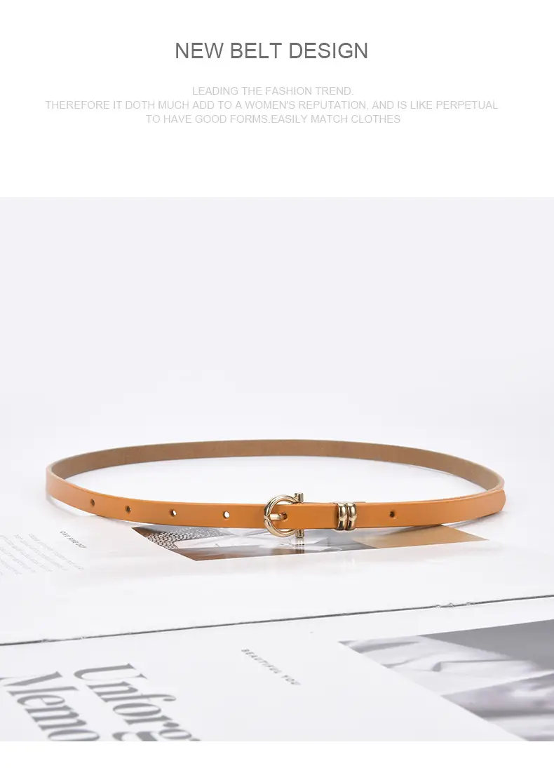 Women's tan leather belt with gold buckle β feature 24