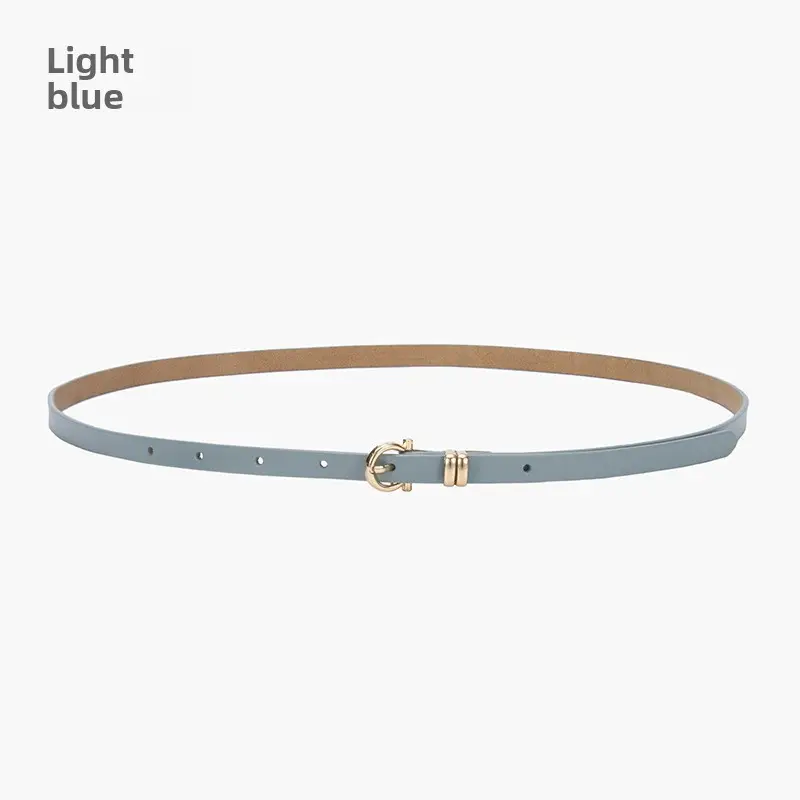 Women's tan leather belt with gold buckle - Image 11