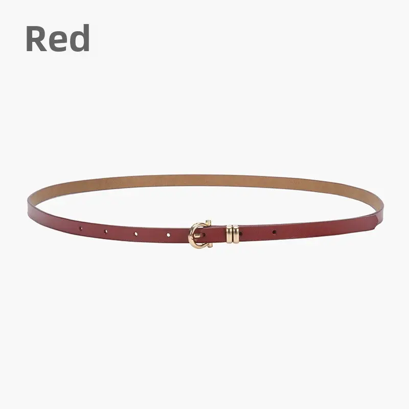 Women's tan leather belt with gold buckle - Image 2