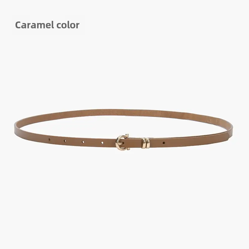 Women's tan leather belt with gold buckle - Image 4
