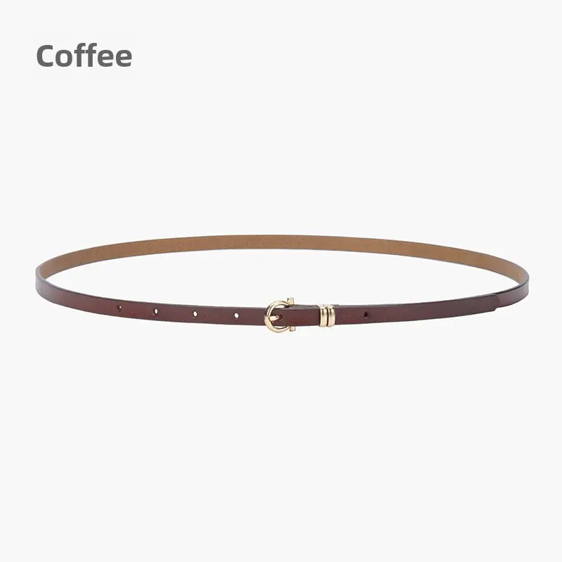 Women's tan leather belt with gold buckle - Image 6