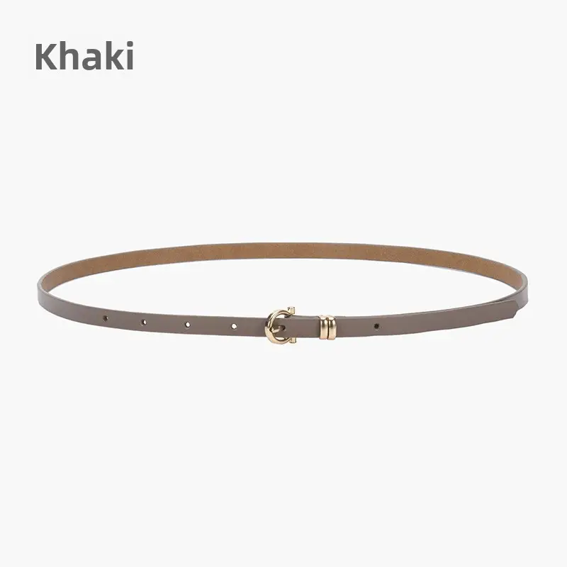 Women's tan leather belt with gold buckle - Image 7
