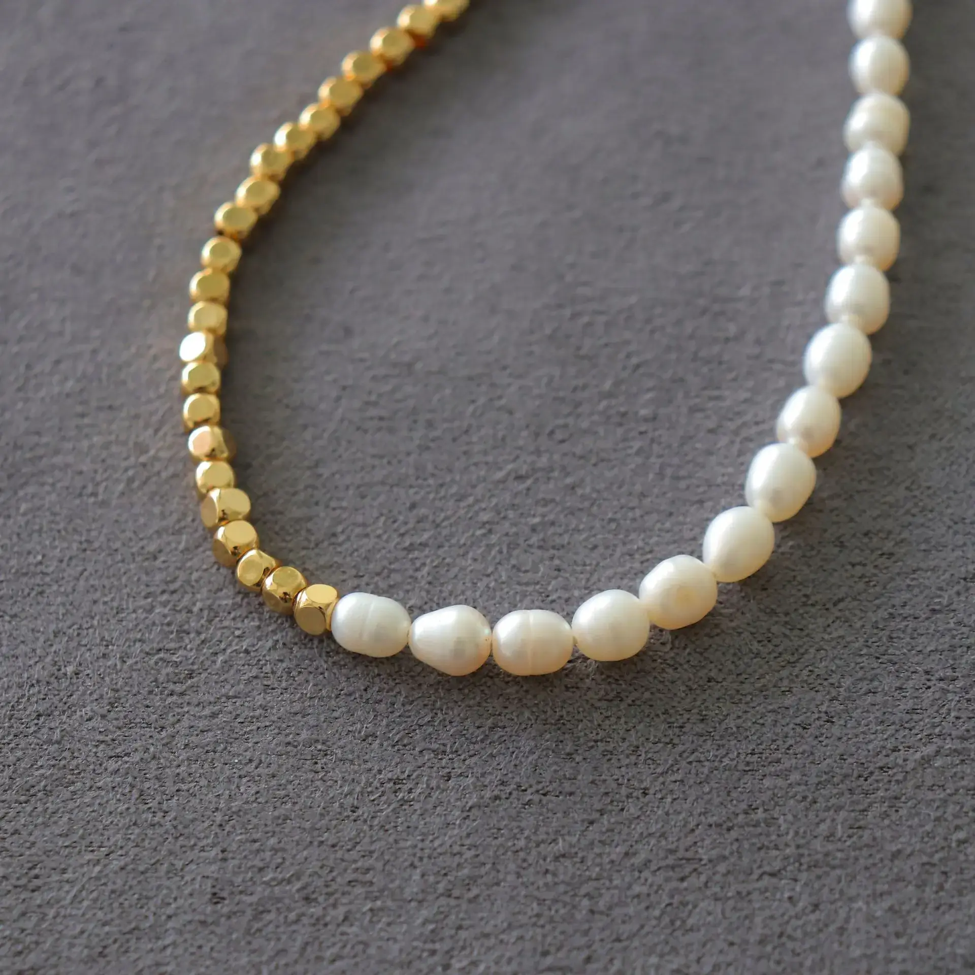 Gold Pearl Necklace & Earrings Set for Women