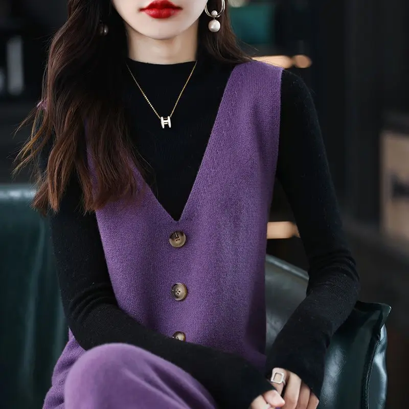 Women Wool Vest Dress V-Neck Sleeveless Long Skirt - Image 5