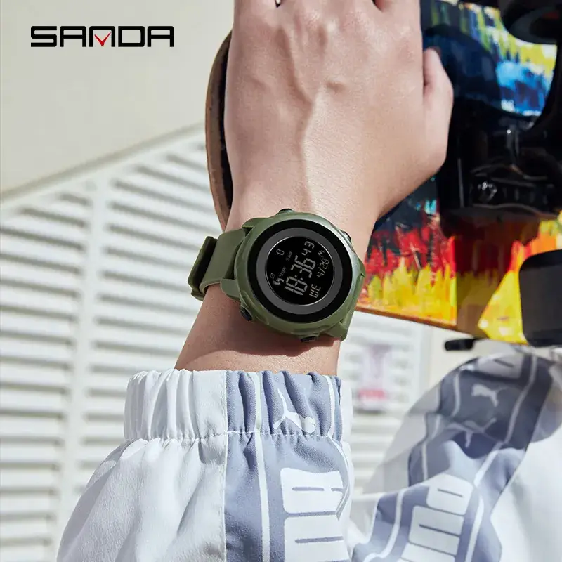 Sanda Red Digital Pedometer Watch with Alarm Clock - Image 8