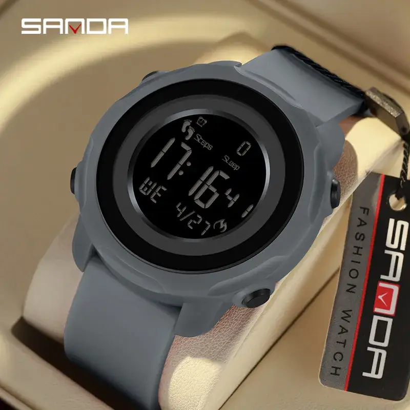 Sanda Red Digital Pedometer Watch with Alarm Clock - Image 9
