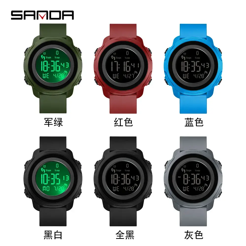 Sanda Red Digital Pedometer Watch with Alarm Clock - Image 10