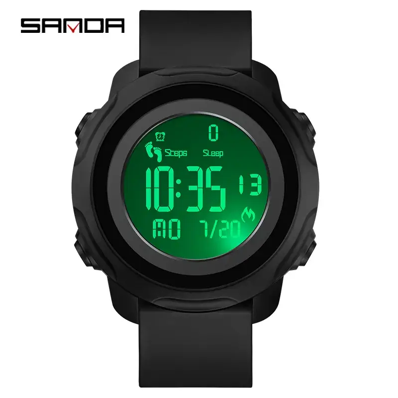 Sanda Red Digital Pedometer Watch with Alarm Clock - Image 2