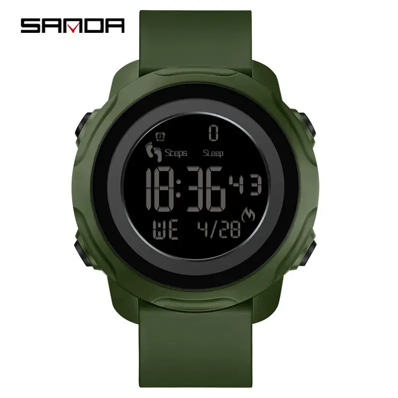 Sanda Red Digital Pedometer Watch with Alarm Clock - Image 3