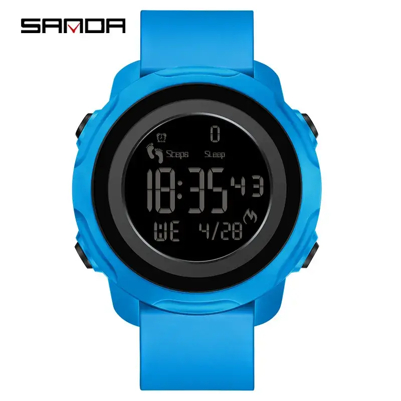 Sanda Red Digital Pedometer Watch with Alarm Clock - Image 5
