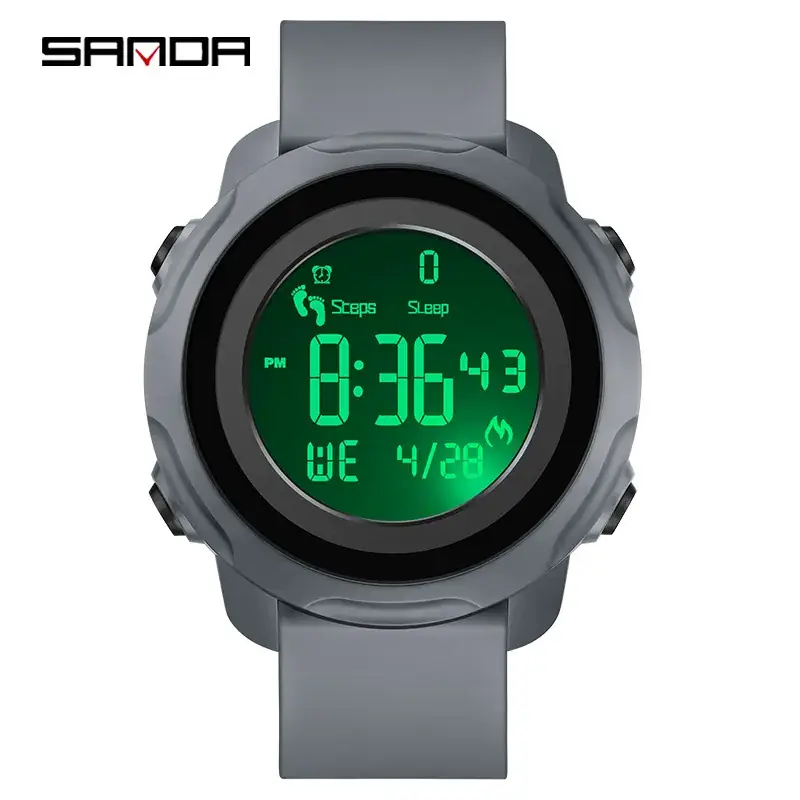 Sanda Red Digital Pedometer Watch with Alarm Clock - Image 6