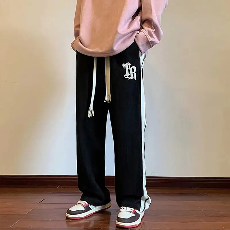 Men's Black Heavy Striped Drawstring Pants American Fashion - Image 7