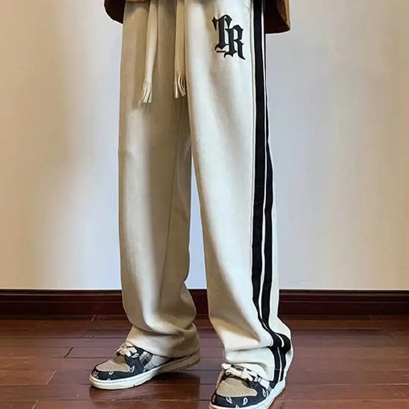 Men's Black Heavy Striped Drawstring Pants American Fashion - Image 2